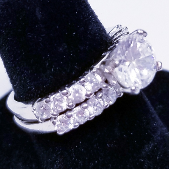 Sterling Silver Wedding Ring Set 925 CZ Round sz 6 - Picture 6 of 8